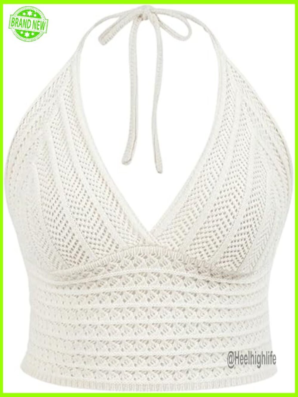 Plus Size V Neck Halter Crochet Crop Top Sleeveless Knitted Summer